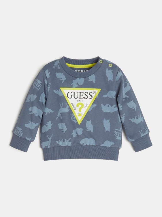 суитшърт с щампа през цялото синьо Multi Guess