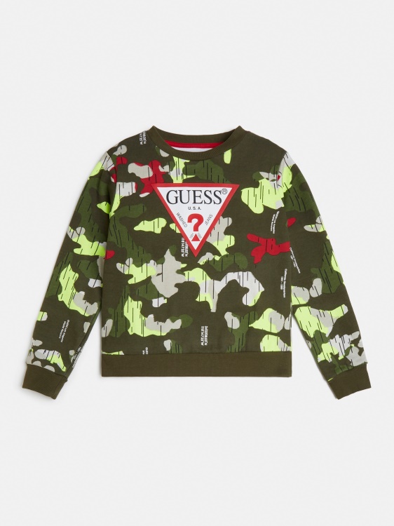цял щампован суичър Guess зелен мулти нова тенденция