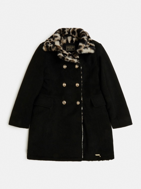 черно палто от изкуствена кожа Guess