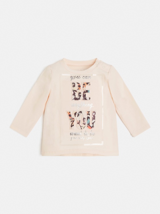 релефна предна тениска Guess светло розово