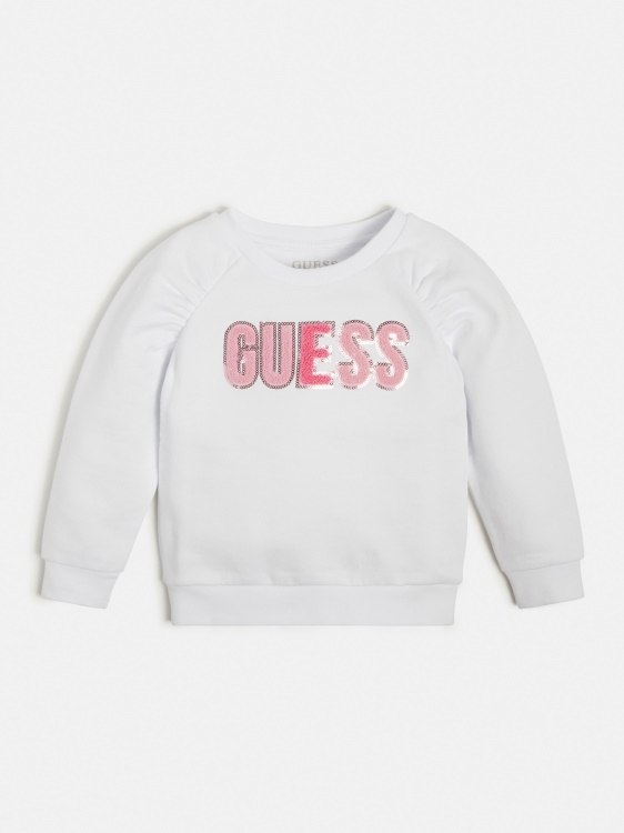 бял суичър с лого отпред Guess