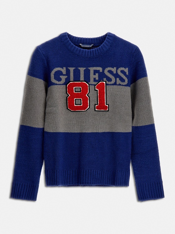 преден пуловер с лого Guess Blue