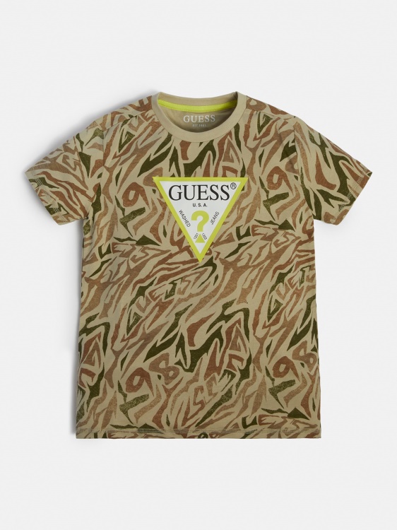 тениска Guess All Over печат зелена мулти
