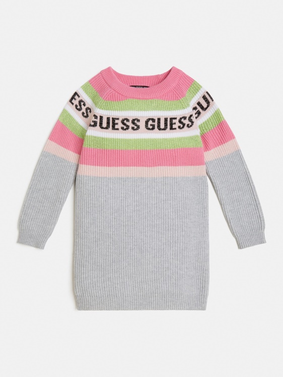 сива пуловерна рокля с много райета Guess