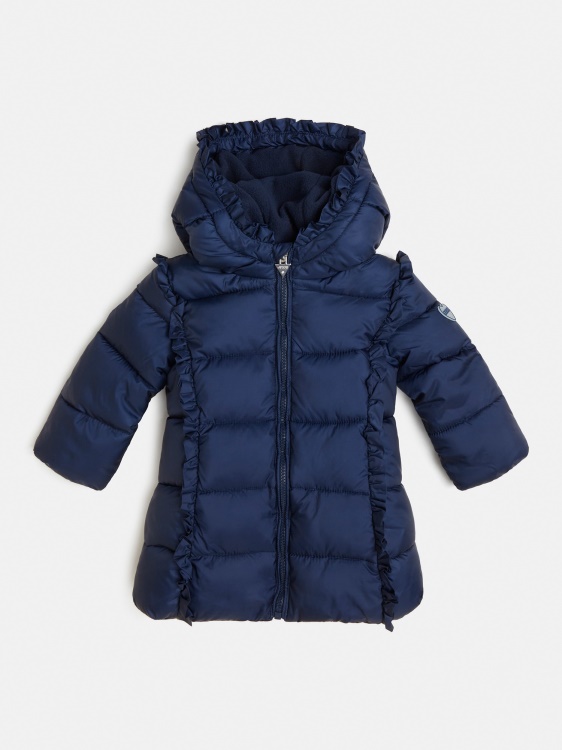 дълъг пуф с волани и качулка Guess Blue