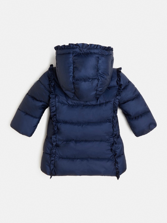 дълъг пуф с волани и качулка Guess Blue