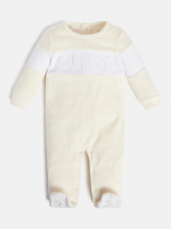 бял шенил по цялото лого гащеризон Guess