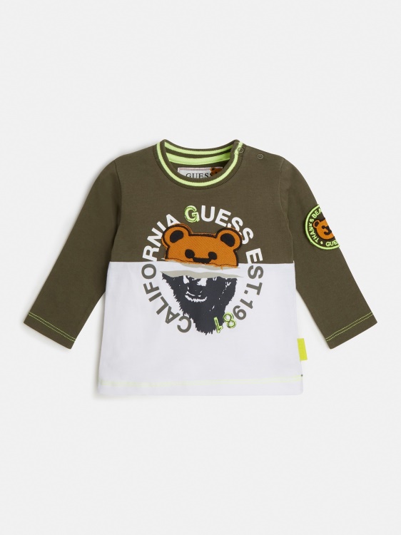 бяла тениска с кръпка отпред Guess