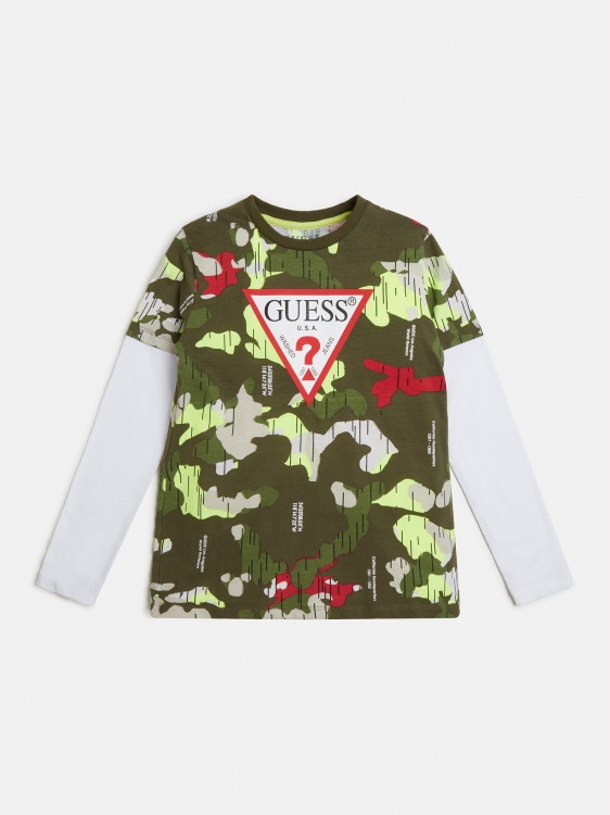 цяла тениска с принт Guess Green Multi