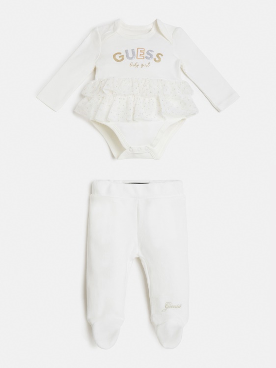 комплект панталон с предно лого Guess бял