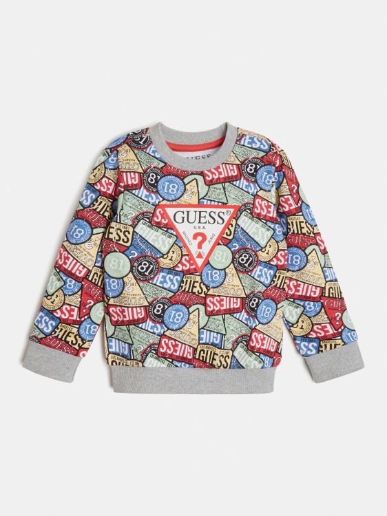 многоцветна шарка по цял суичър с щампа Guess