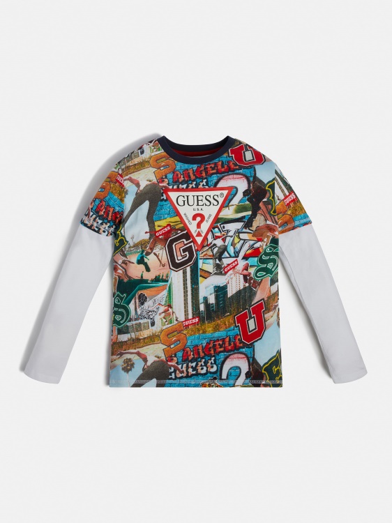 тениска с многоцветен модел Guess цял принт