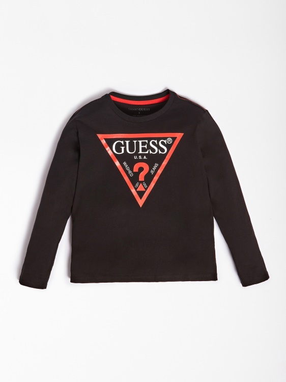 тениска с триъгълно лого Guess черна