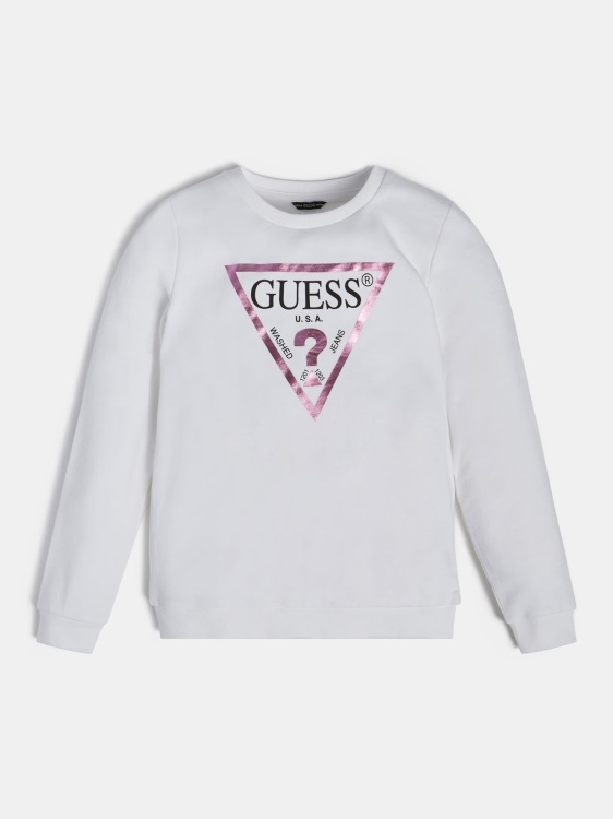 суичър с лого от бяло фолио, триъгълник, Guess