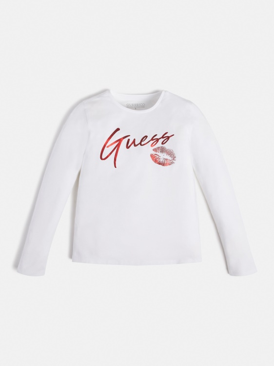 бяла предна тениска с лого Guess