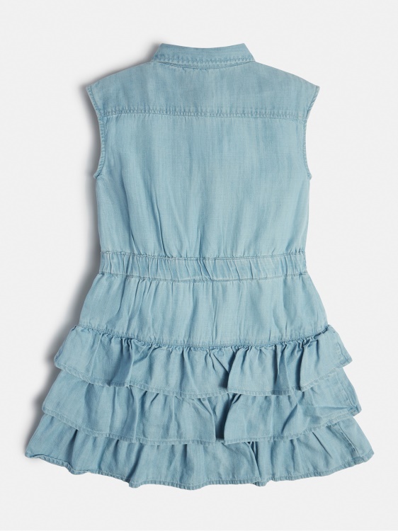 светлосиня дънкова рокля с кройка и кльощави