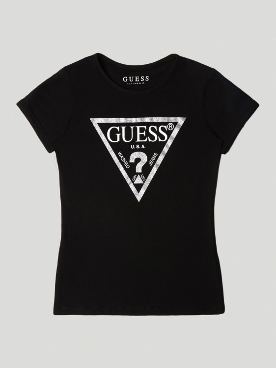 тениска с лого триъгълник черен Guess