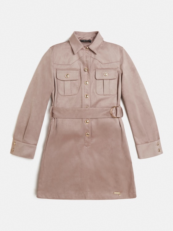 бежова рокля с копчета от изкуствен велур Guess