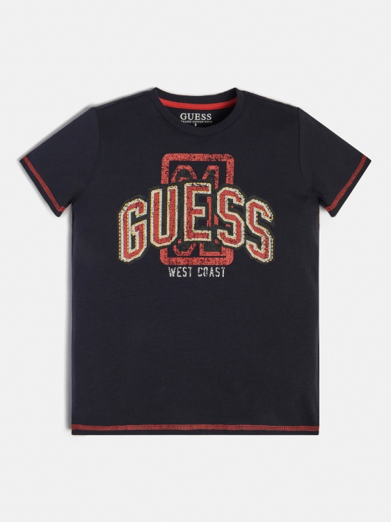 синя предна тениска с лого Guess нова тенденция