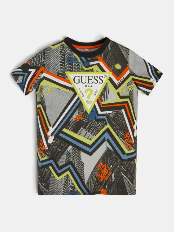 сива много предна триъгълна лого тениска Guess