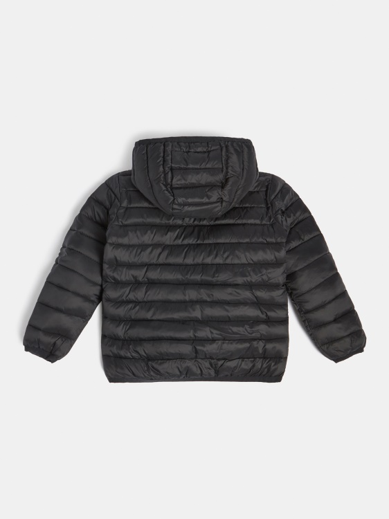 черно подплатено яке с качулка и лого Guess