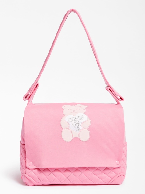 чанта за преобличане с предно лого Guess Pink
