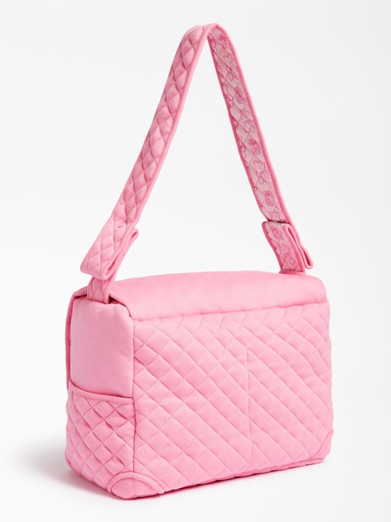 чанта за преобличане с предно лого Guess Pink