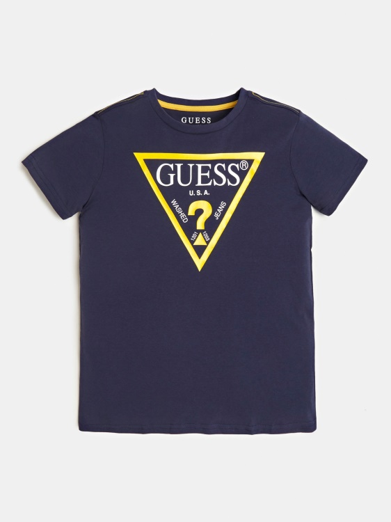 тъмно син триъгълник лого тениска Guess