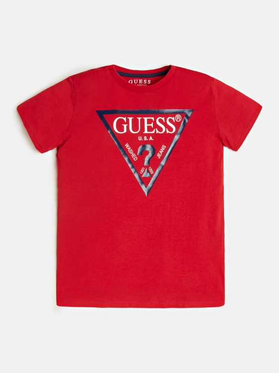 тениска с лого на Guess червен триъгълник