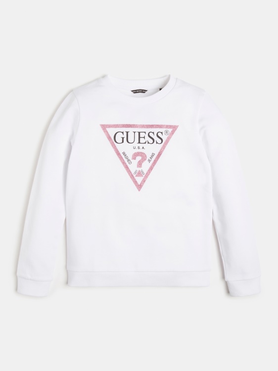 бял суичър Guess с триъгълник с лого отпред