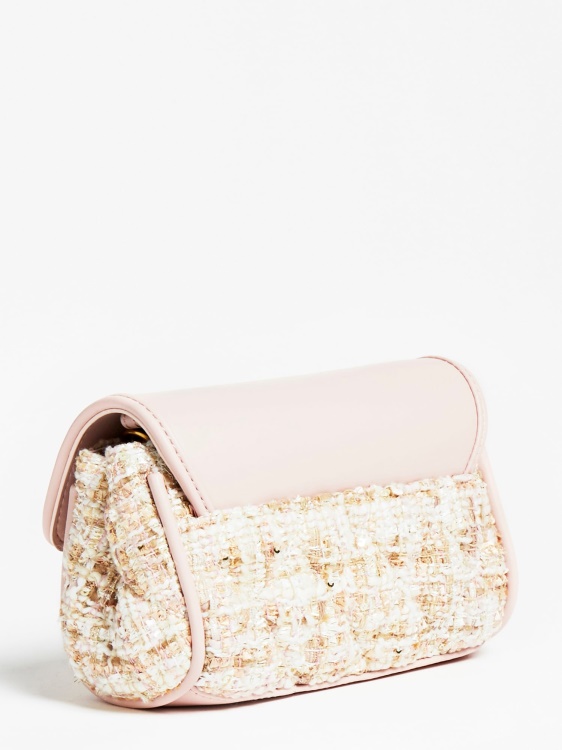 розова чанта през рамо от туид Danila Guess
