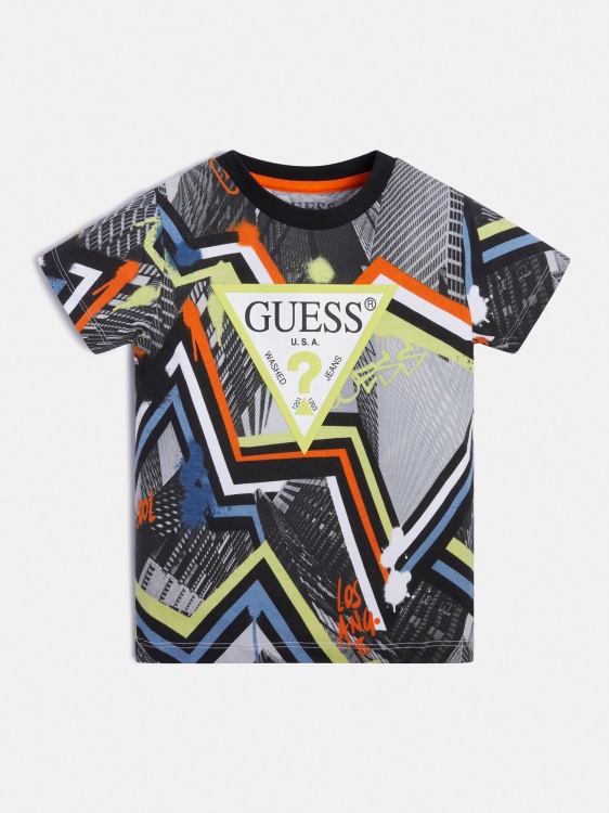 цяла тениска с принт Guess сива мулти