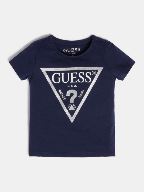 предна тениска с отпечатано лого Guess тъмно синьо