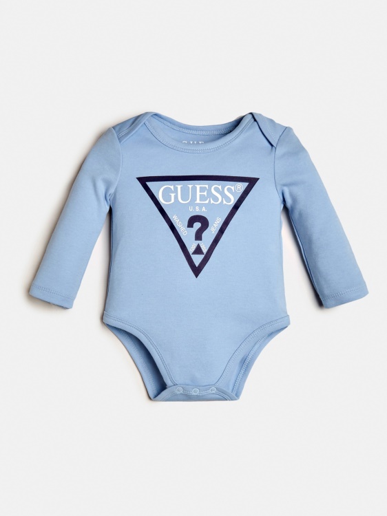светлосиньо боди с лого на триъгълник Guess