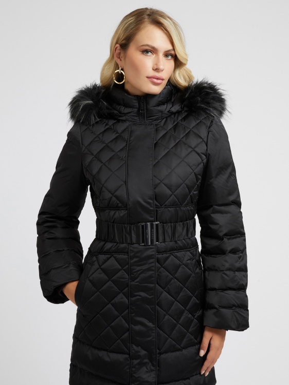 черен Guess реален дълъг пух