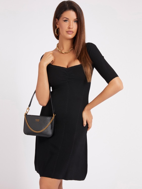 Guess черна чанта през рамо с щампа на питон Katey