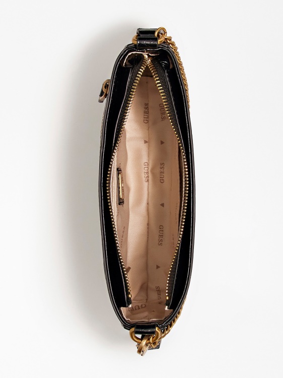 Guess черна чанта през рамо с щампа на питон Katey