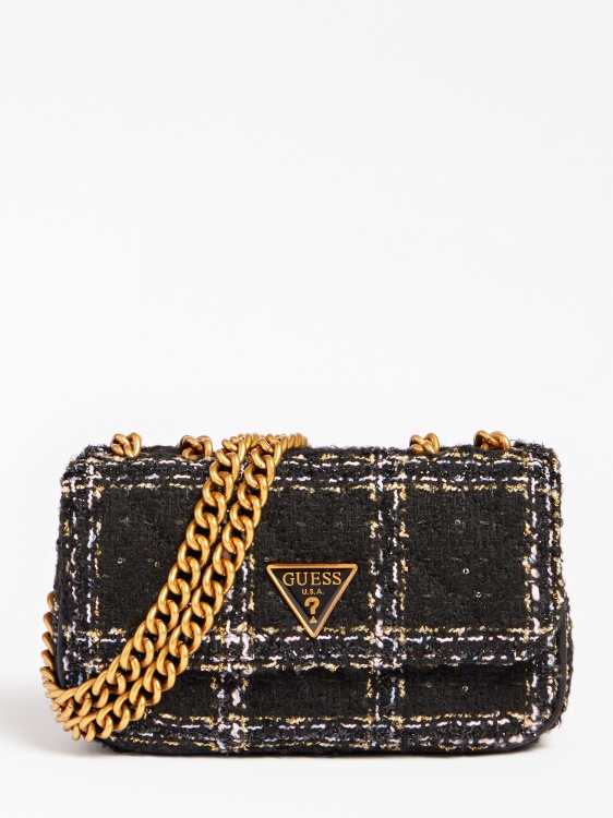 Cessily туид микро чанта през рамо черен Guess