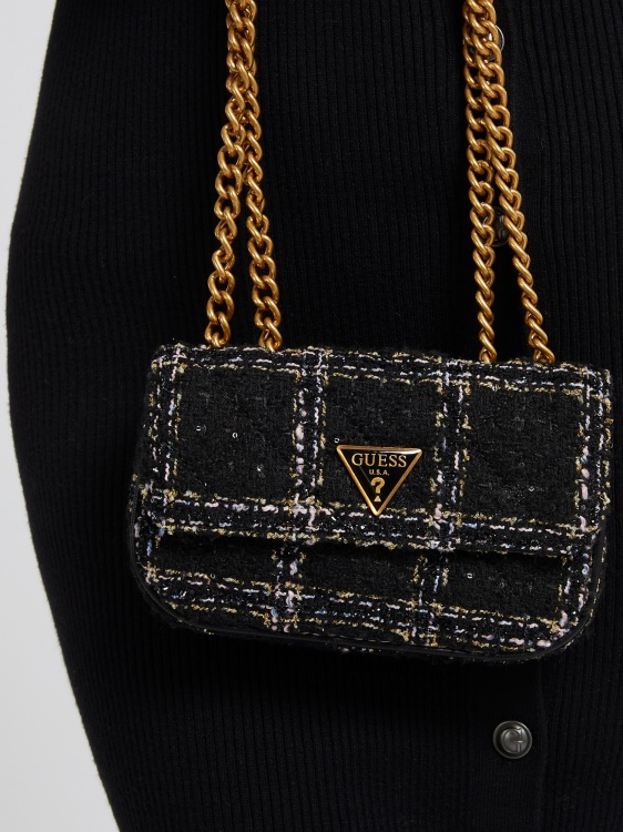 Cessily туид микро чанта през рамо черен Guess