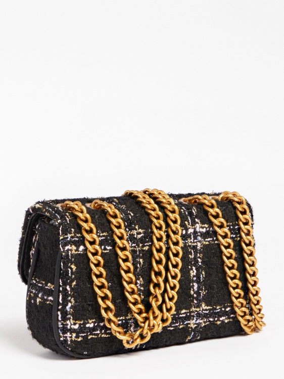 Cessily туид микро чанта през рамо черен Guess
