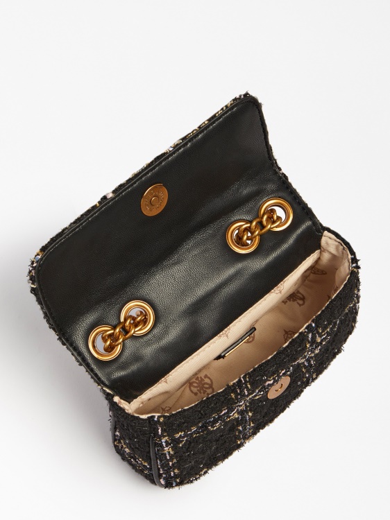 Cessily туид микро чанта през рамо черен Guess