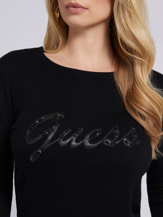 пуловер с предно лого с кристали Guess Black
