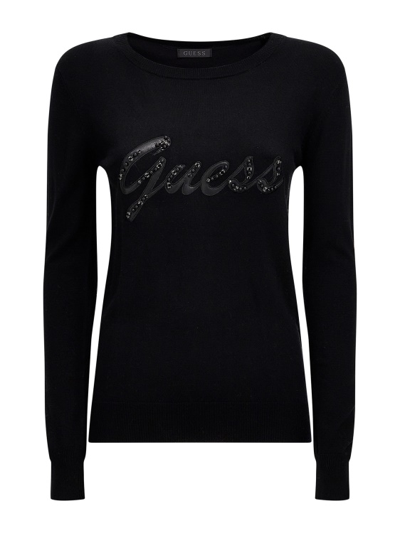 пуловер с предно лого с кристали Guess Black