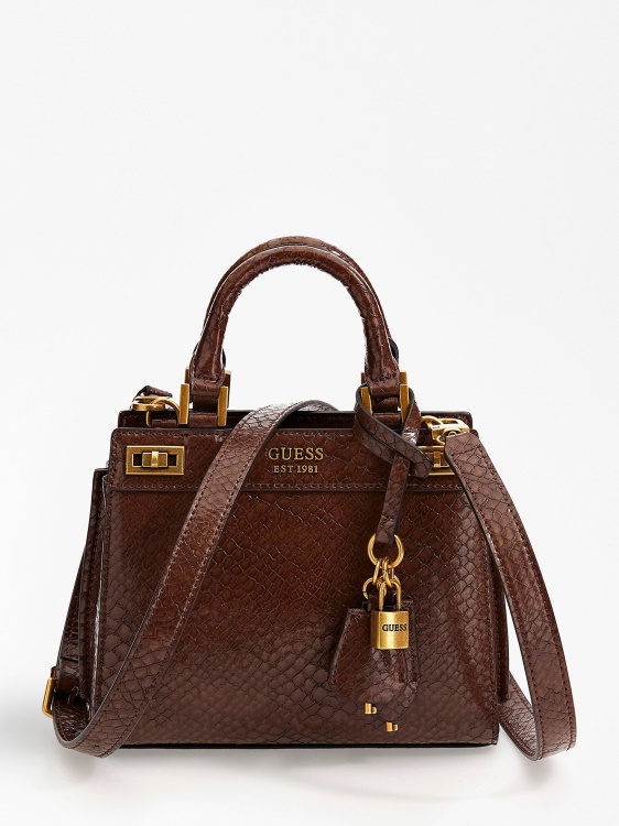 кафява мини чанта Guess Katey Python Print