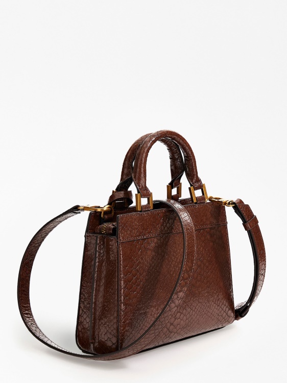 кафява мини чанта Guess Katey Python Print