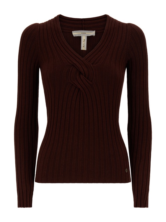 кафяв пуловер с тъкани детайли Guess