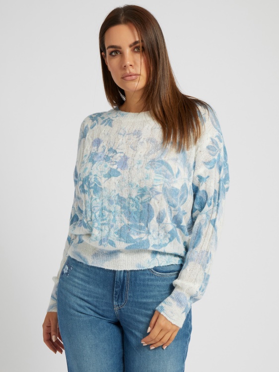вълнен пуловер с флорална фантазия Guess