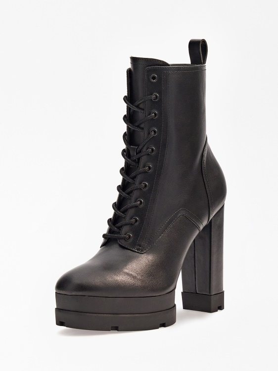 черни ниски ботуши от истинска кожа Guess