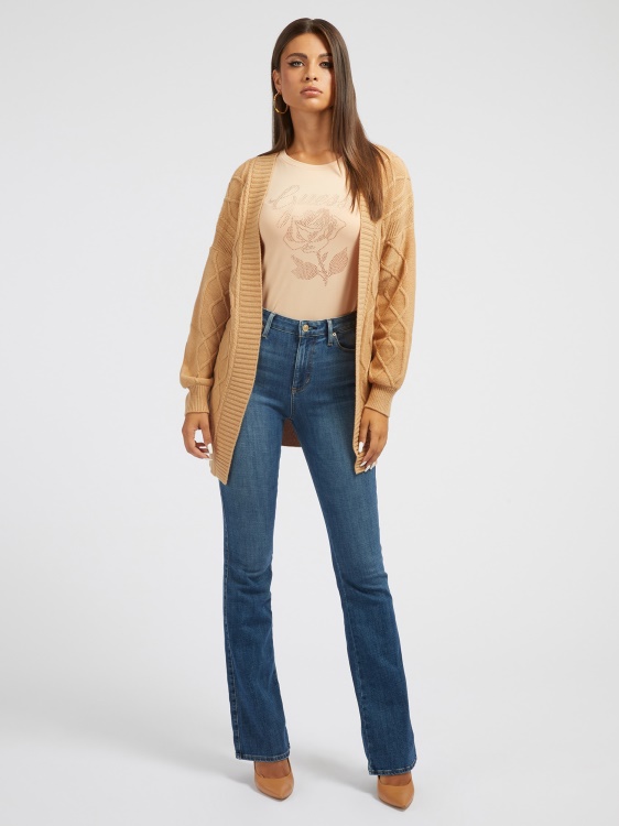 бежова кабелна плетена вълнена жилетка Guess