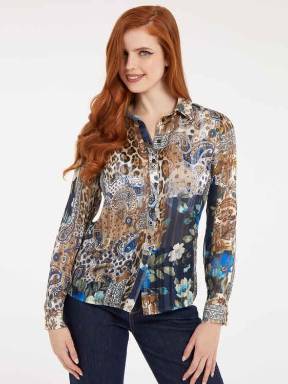 риза с цял принт Guess Blue Multi